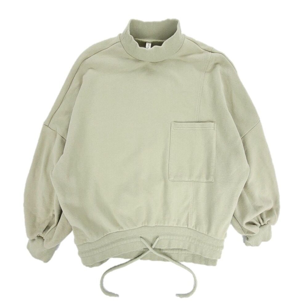 NAP Drawstring Hem Cotton Sweatshirt French Terry Fleece Sweater Knit Small Sage